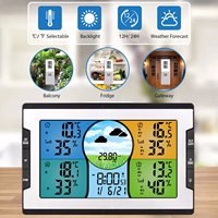 Jam Meja Stasiun Cuaca Digital LCD Layar Besar Monitor Suhu dan Kelembapan Dalam & Luar Ruangan 3 Sensor Jarak Jauh