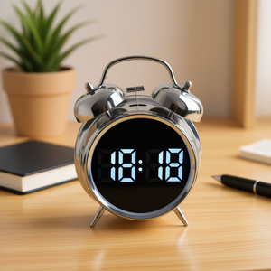 Electronic Alarm <b>Clock</b> Led Display Metal Circular <b>Battery</b> Operated Desk <b>Clock</b> Modern Design - Product Image 2