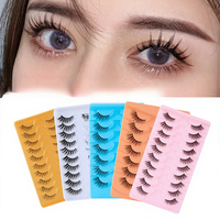 Saint-Valentin - Lot de 10 paires de faux cils épais en poils synthétiques semi-naturels, effet queue de renard, extension naturelle, noir naturel