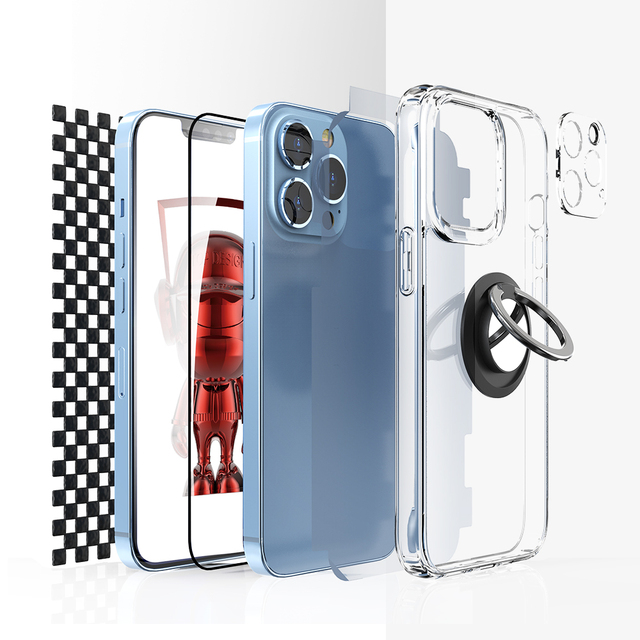 New 6 in 1 Protection Set Phone Case for iPhone 13 12 11 Pro Max XS XR PC Nano Glass Lens Protector Suit for iPhone