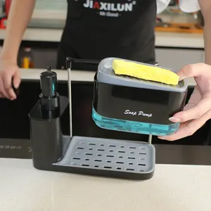 Automático manual imprensa esponja sabão espuma líquido bomba dispensador caddy conjunto para as mãos e pratos na cozinha