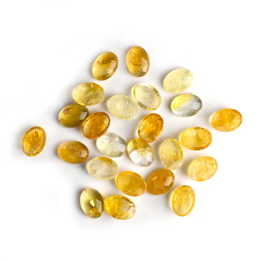 Gemas de cristal amarillo natural, forma de tamaño de corte personalizado, venta al por mayor, piedras preciosas sueltas de corte plano ovalado de doble cara de alta calidad, citrino