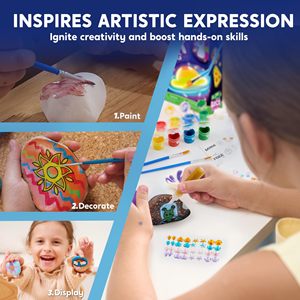 <span class=keywords><strong>Kit</strong></span> de <span class=keywords><strong>peinture</strong></span> <span class=keywords><strong>sur</strong></span> pierres MindPal pour enfants, 14 galets à peindre - <span class=keywords><strong>Kit</strong></span> de pierres qui brillent dans le noir - Arts et artisanat pour enfants de 6 à 12 ans - Product Image 3