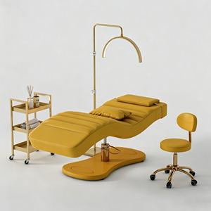 เฟอร์นิเจอร์ร้านเสริมสวยทันสมัยขายดี เตียงต่อขนตาหนังสีดำ ฐานโลหะสีทองหรูหรา เตียงนวดคิ้วโค้ง - Product Image 6