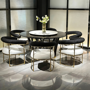 Muebles Duraderos para Comedor, Mesa de Comedor de Mármol para 6 Personas, Mesa de Comedor Redonda Moderna Giratoria - Product Image 1