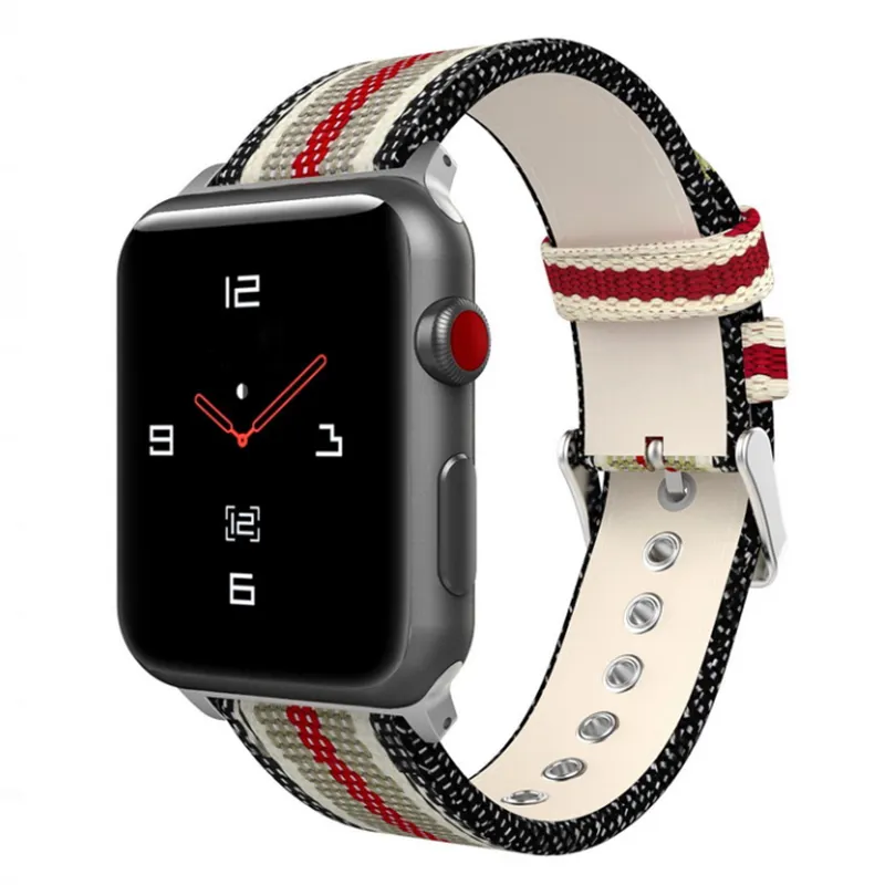 New High Quality Luxury Real Leather Nylon Sport Smart Watch Strap Watch Band For Apple Watch Series 7 6 5 4 3 2 1 SE