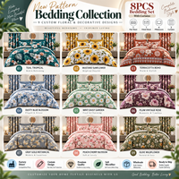 Vente en gros de linge de lit en microfibre 8 pièces, taille King, avec rideaux assortis, ensemble de literie imprimé floral doux