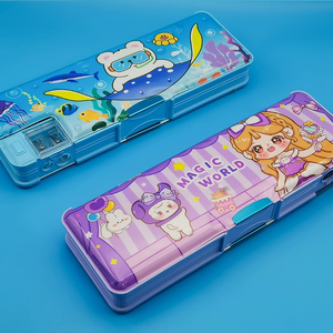 Caja de papelería multifuncional de doble capa Simple 2025, estuche de lápices de plástico de dibujos animados para niños y niñas de primaria, venta al por mayor - Product Image 5