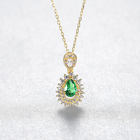 CZCITY Pomme Vert Goutte D'eau Gem S925 En Argent Sterling Plaqué Or Collier Femmes Pendentif Lien Chaîne Collier