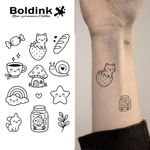 Autocollants de <span class=keywords><strong>tatouage</strong></span> semi-permanents Boldink pour petits animaux, dessin animé, imperméables, résistants à la transpiration, d'une durée allant jusqu'à deux semaines, pingouin, chat - Product Image 5