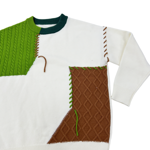 Otoño Invierno cálido Vintage cuello redondo Patchwork pulóver para mujer ropa de calle coreana suéteres de punto ropa de moda Casual - Product Image 5