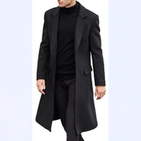 Manteau trench décontracté pour homme, coupe ajustée, sans col, long, simple boutonnage, style Pea Coat, avec poches, en polyester tissé 100%