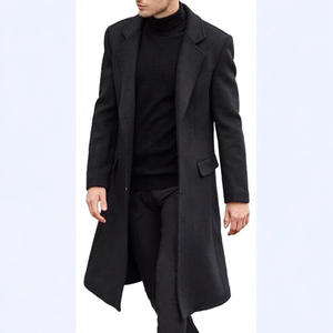 <strong>Men's</strong> Casual Slim Fit Collarless Trench <strong>Coat</strong> Long Jacket Single-Breasted <strong>Pea</strong> <strong>Coat</strong> with Pockets Woven 100% Polyester - Product Image 5
