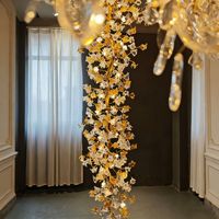 Lustre d'hôtel personnalisé en acier inoxydable doré avec éclairage LED, commande par bouton, installation facile, escalier creux rotatif