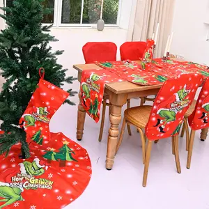 Christmas Decoration Polyester Green Elf Monster Printed Red Christmas stocking Tree Skirt Table Runner And placemat