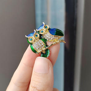 Yeni tam taklidi çift baykuş broş hayvan broş kadın erkek giysileri eşarp toka yaka takı pimleri - Product Image 3