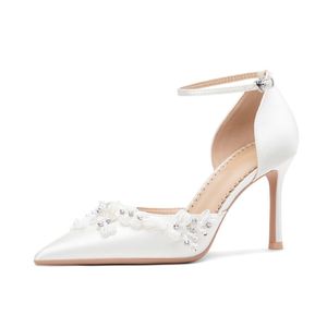 Sandales Talon <b>White</b> Silk Wedding Fashion Stiletto High Quality Sexy <b>Heels</b> for Women - Product Image 1