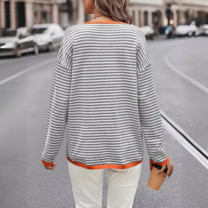 Maglione Autunnale da Donna Casual Versatile <span class=keywords><strong>a</strong></span> <span class=keywords><strong>Righe</strong></span> con Maniche Lunghe <span class=keywords><strong>e</strong></span> Collo Tondo, Pullover Lavorato <span class=keywords><strong>a</strong></span> Maglia alla Moda - Product Image 4