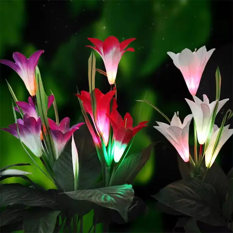 핫 세일 야외 IP65 방수 태양 꽃 빛 LED 백합 빛 정원 풍경 안뜰 통로 장식
