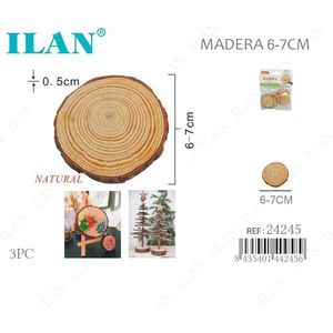 Base Rotonda in Legno ILAN 6-7 Cm Naturale per Artigianato e Decorazioni - Product Image 1