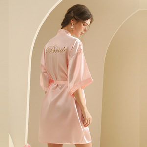 Robe de mariée, peignoir d'été, chemise de nuit pour femme, <span class=keywords><strong>ensemble</strong></span> de maquillage de mariage, <span class=keywords><strong>ensemble</strong></span> de demoiselle d'honneur, style français aspect soie, manches mi-longues - Product Image 6