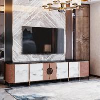 Meuble TV mural en MDF blanc moderne pour salon, avec plateau en pierre frittée, style transitionnel