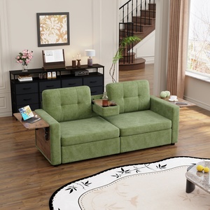 Divano a Due Posti Verde Imbottito con Portabicchieri, Tavolini Laterali <span class=keywords><strong>e</strong></span> Cassetti Portaoggetti per Soggiorno <span class=keywords><strong>e</strong></span> Appartamento - Product Image 5