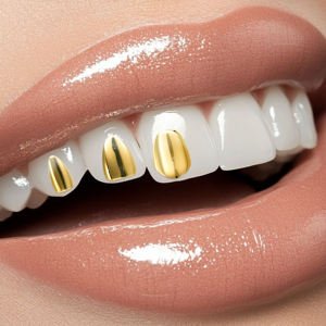 Grillz in Oro Vero 14k 18k Modello Lotus per Denti Piccoli con Gemme e Colla per Gioielli - Product Image 4
