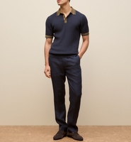 Polo en maille torsadée pour homme avec logo personnalisé, mélange de laine, manches courtes, col color block, style décontracté chic