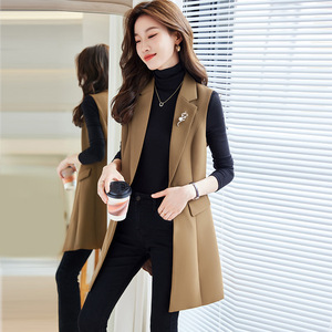 Women's Mid Length Slim Fit Suit Vest Burgundy Solid Color Polyester Worsted Fabric Spring Autumn Wear - Product Image 2
