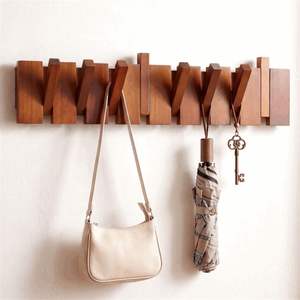 Porte-manteau pliant en <span class=keywords><strong>bois</strong></span> de style Mid-Century Modern, avec porte-chapeaux et porte-clés rabattables, pour entrée, chambre et couloir - Product Image 2