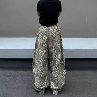 YUANBOFEI Jeans Baggy Personnalisés Coupe Ample Jambe Large Effet Délavé Vintage Motif Camouflage Léopard Super Confortables pour Hommes
