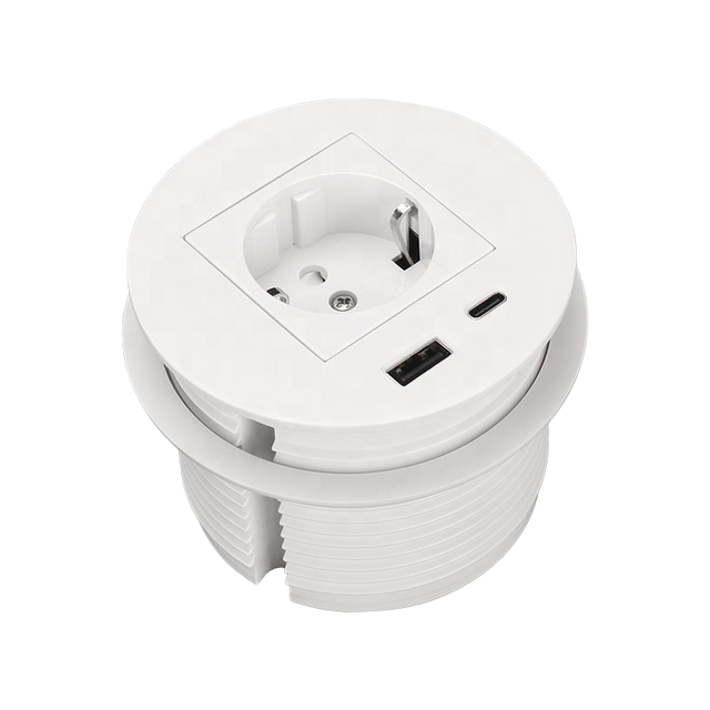 MAQO Smart Office UK Socket Embedded Desk AC Power Grommet Recessed Desk and Sofa Round Grommet with USB Charge IP21 Rated