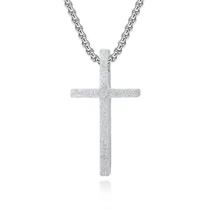 High Quality Stainless Steel Frosted Sandblast Finish Cross Pendant Necklaces Matte Necklace Pendant for Men and Women