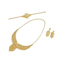 Parure de bijoux indiens plaqués or 4 pièces pour mariée, collier bib double couche, boucles d'oreilles et bague, bijoux de mariage fantaisie
