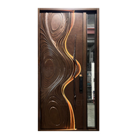 Porte pivotante de sécurité antique haut de gamme, courbée, en aluminium coulé sculpté en 3D, avec bande LED intégrée