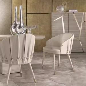 JP Robertocavalli Chaise de salle à manger en bois massif de luxe léger <span class=keywords><strong>Robert</strong></span> Lnanda Flow Bead Villa moderne plissée en cuir Net Red Design - Product Image 3