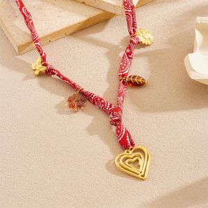 European American Floral Fabric Knot Necklace Gold Plated Heart Sunflower Pendant Clavicle Chain Party Jewelry - Product Image 3