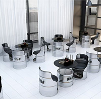 Ensemble de chaises et table rondes en métal industriel, design rétro en forme de baril, mobilier de loisirs pour bar, café, restaurant