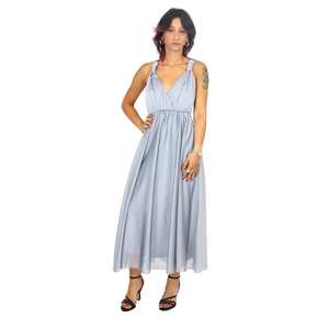 Vestido de Mujer Verde sin Mangas con Cuello en V, Largo Midi, Tela Fluida, para Fiesta - Product Image 1