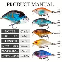 Nouveau 2026, Leurre de pêche à manivelle 4cm 4.6g, 5 couleurs, avec yeux 3D, appât artificiel, matériel de pêche, leurres durs économiques
