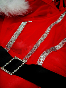 Ensemble de lingerie taille haute Père Noël en velours rouge, avec porte-jarretelles, bas et demi-jupe, broderie 3D, cadeau pour elle - Product Image 5