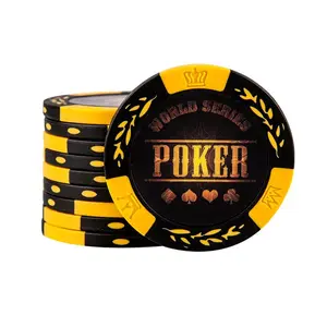 Customized Poker Chip Weight 14 Gram Clay Casino Clay Sticker Printing Real Poker Chips Gold