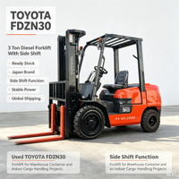En stock – Chariot élévateur diesel d'occasion TOYOTA FDZN30 de marque japonaise, 3 tonnes, avec déplaceur latéral et mât triple étages 4,5 m pour entrepôt