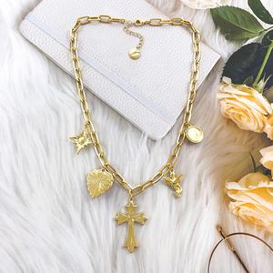 क्लासिक स्टाइलफैशन पेंडेंट दिल क्रॉस स्टार राउंड कोण और ग्लास गोल्ड प्लेटिंग लिंक चेन कोरियन गहने महिलाओं के लिए - Product Image 5