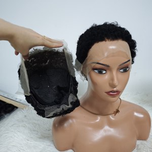 Letsfly Promotion 36$ Bleach Knots Short Cut <b>Wigs</b> 13x4 Lace Frontal Curly 100% Human Hair Natural <b>Black</b> Hair Wholesale 90gram - Product Image 6