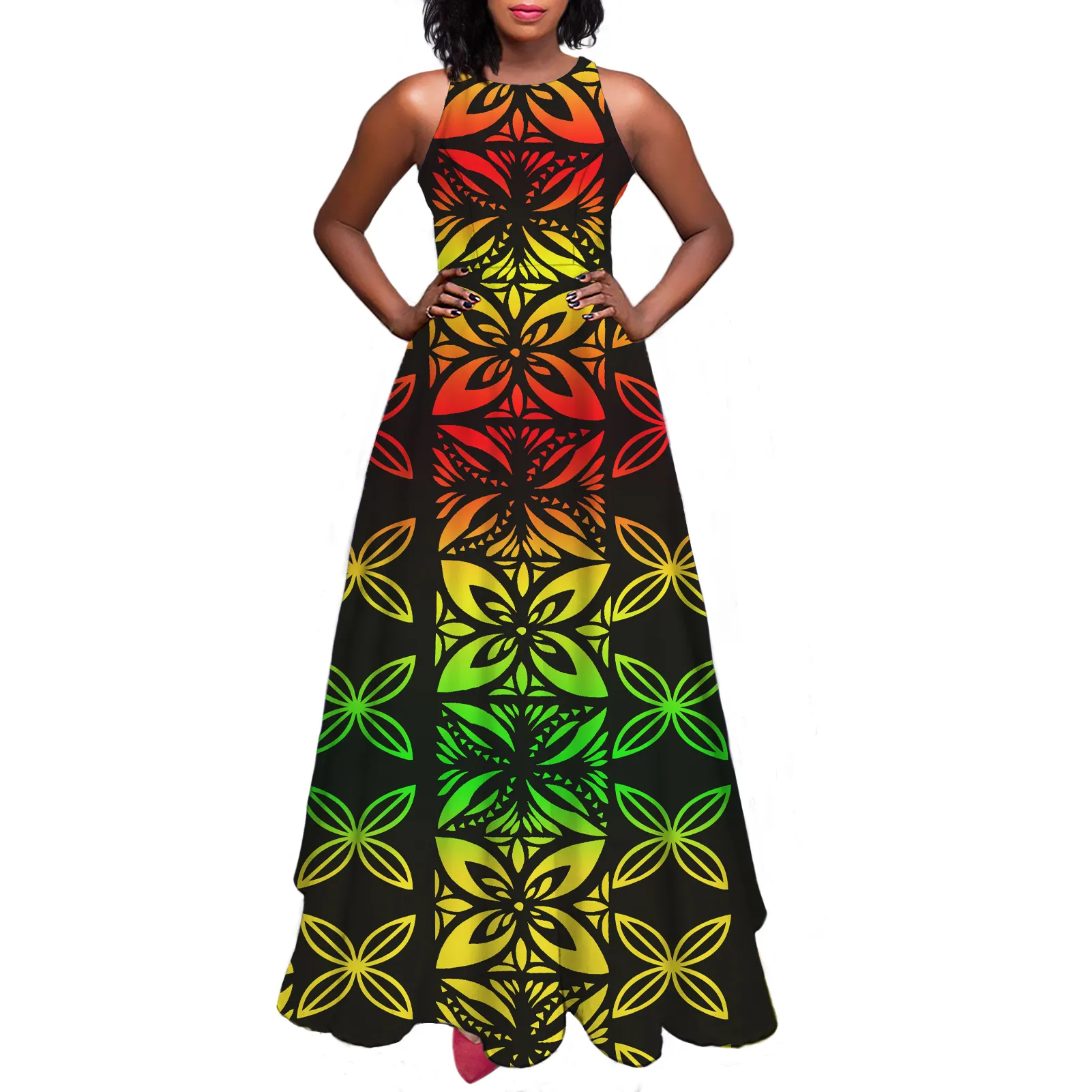 Robes de fronde Reggae robes de réservoir tribales polynésiennes en plein air été décontracté vêtements pour femmes sans manches robe portefeuille logo personnalisé