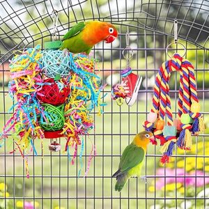 Long-Tailed <b>Small</b> Parrot Bird Toys 5-Piece Set Rope & Paper Chew Foraging Toys with <b>Ladder</b> Swing Rattan Ball Accessories - Product Image 4