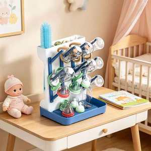 Bottle Storage Rack Multi Layer Draining Holder For Baby Bottles Kitchen Organizer Gray And Blue - Product Image 2