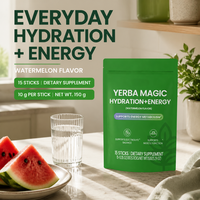 Boisson Énergisante et Hydratante au Yerba Maté Saveur Pastèque – 15 Sachets par Pochette – Supplément en Poudre d'Électrolytes pour Sports d'Été